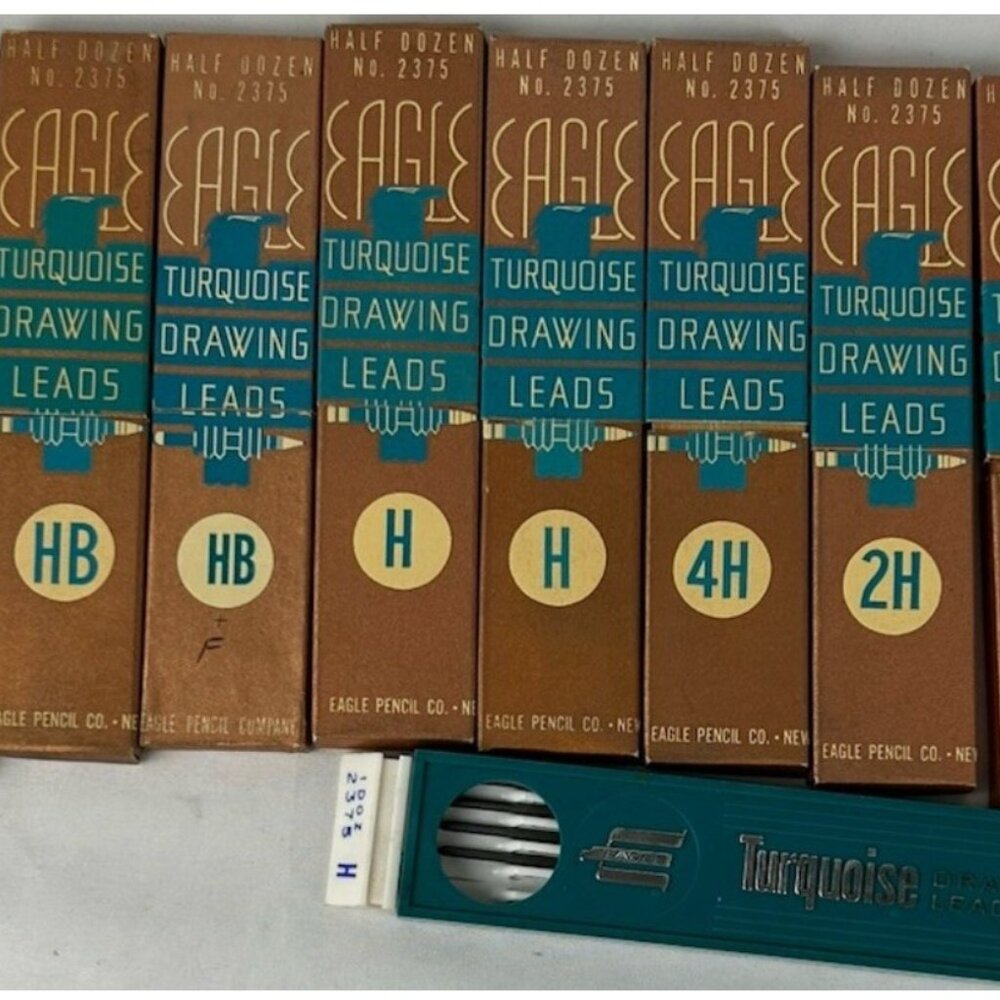 Vintage Eagle Turquoise Drawing Leads Lot Of 11 Boxes HB H 4H 2H F 2B